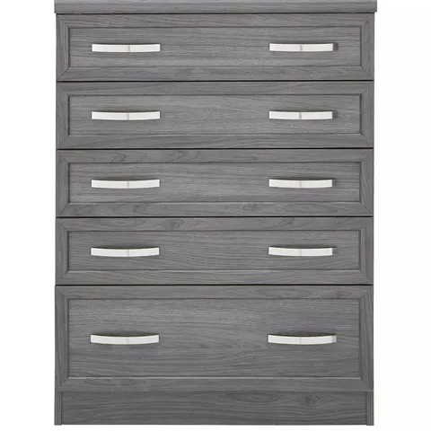 BOXED GRADE 1 CAMBERLEY DARK OAK-EFFECT GRADUATED 5-DRAWER CHEST (1 BOX) - COLLECTION ONLY