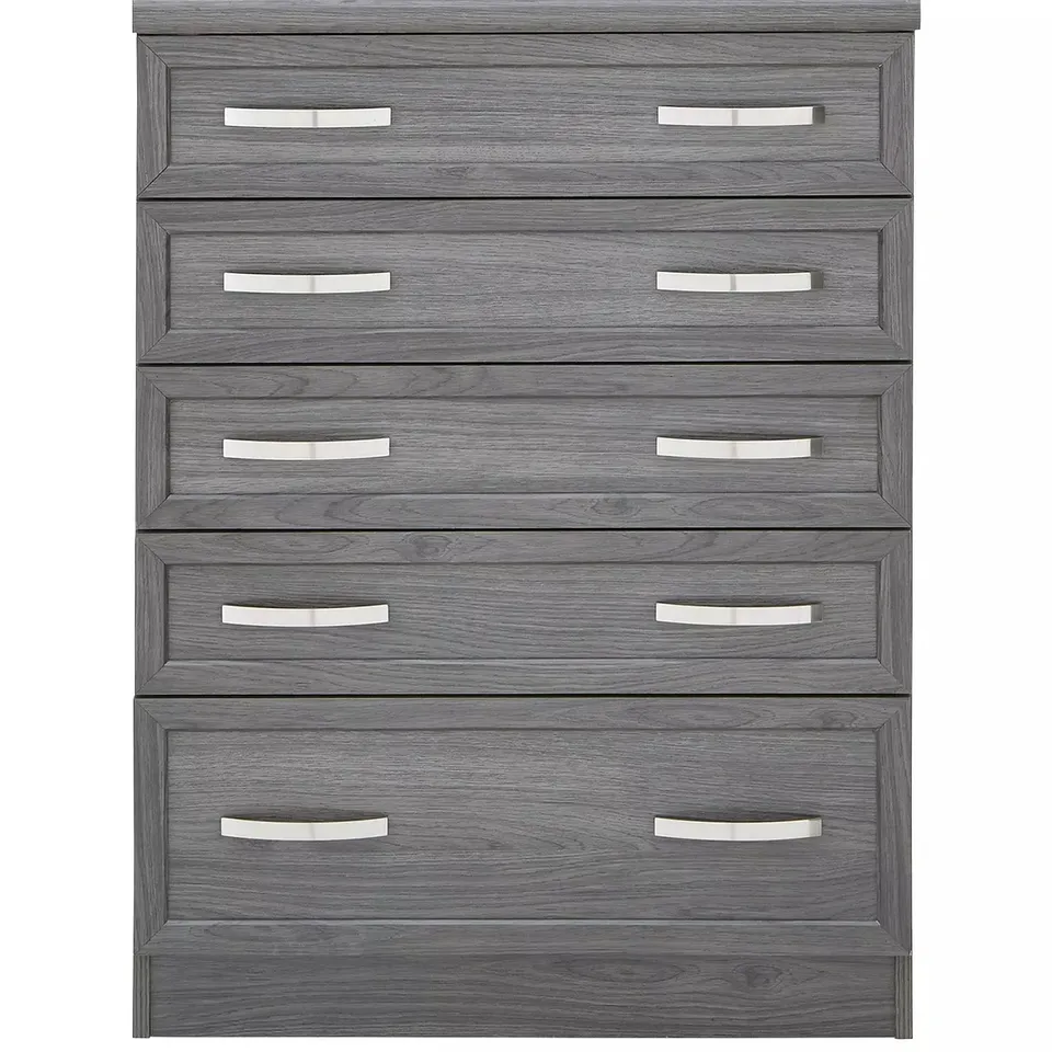 BOXED GRADE 1 CAMBERLEY DARK OAK-EFFECT GRADUATED 5-DRAWER CHEST (1 BOX) - COLLECTION ONLY RRP £139.99