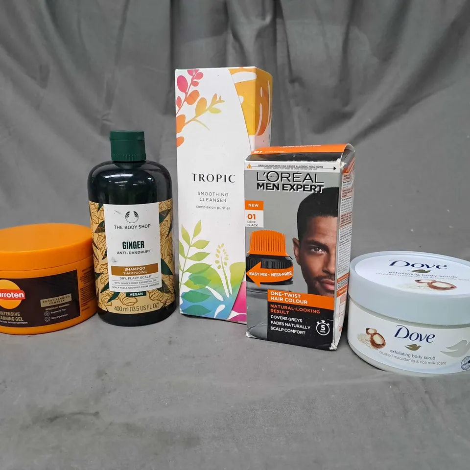 APPROXIMATELY 20 ASSORTED COSMETIC PRODUCTS TO INCLUDE TROPIC CLEANSER, L'OREAL MEN EXPERT HAIR COLOUR AND DOVE EXFOLIATING BODY SCRUB