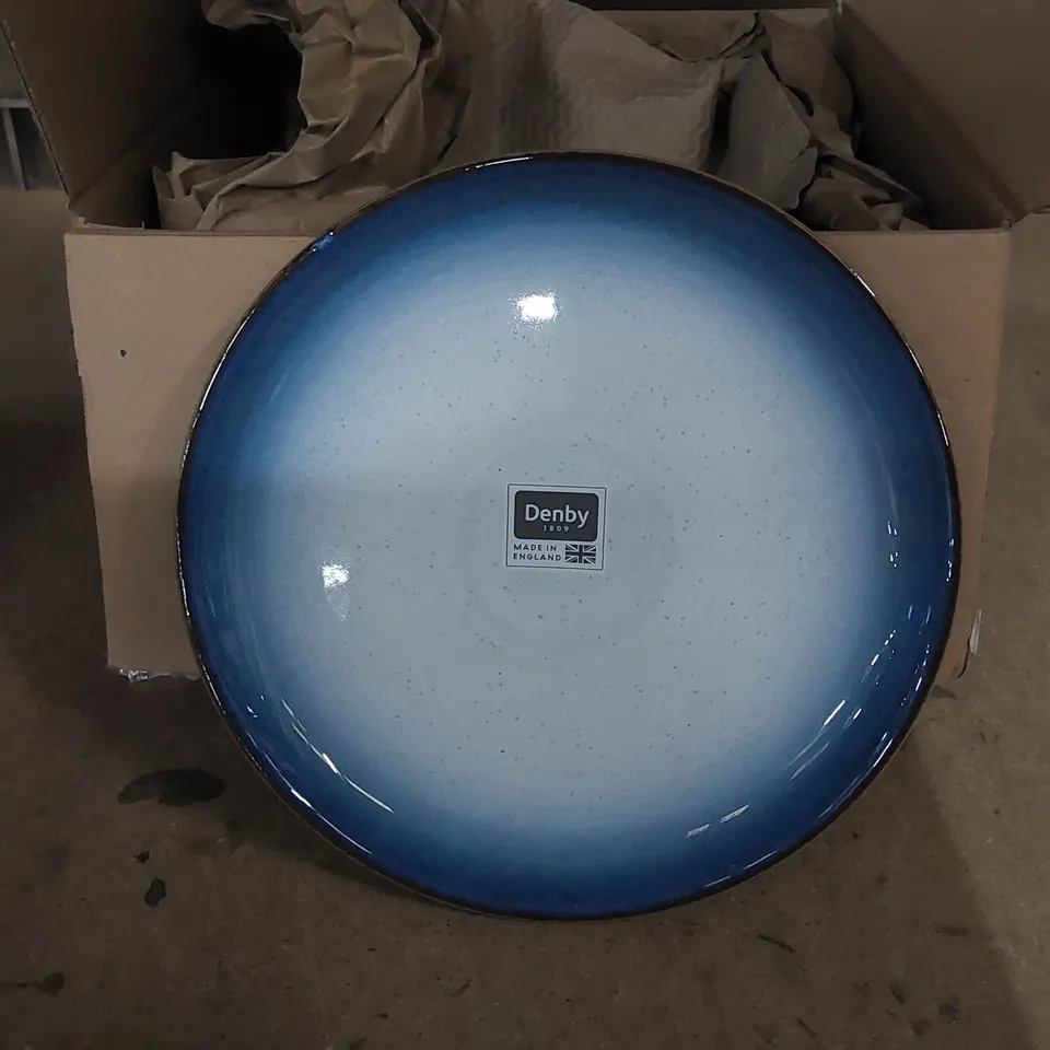 BOXED DENBY BLUE HAZE COUPE DINNER PLATES - SET OF 3