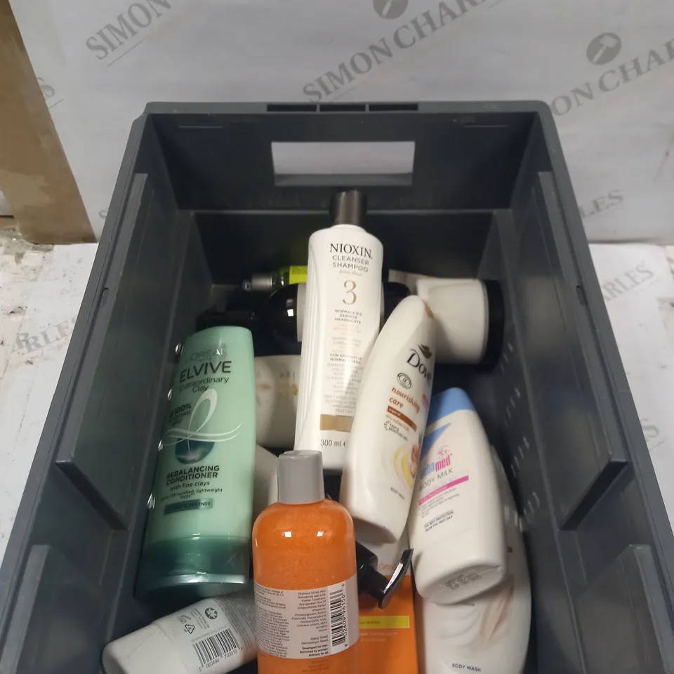 BOX TO CONTAIN APPROXIMATELY 15 ASSORTED SHAMPOO'S, LOTIONS & OTHER BODY CARE PRODUCTS   