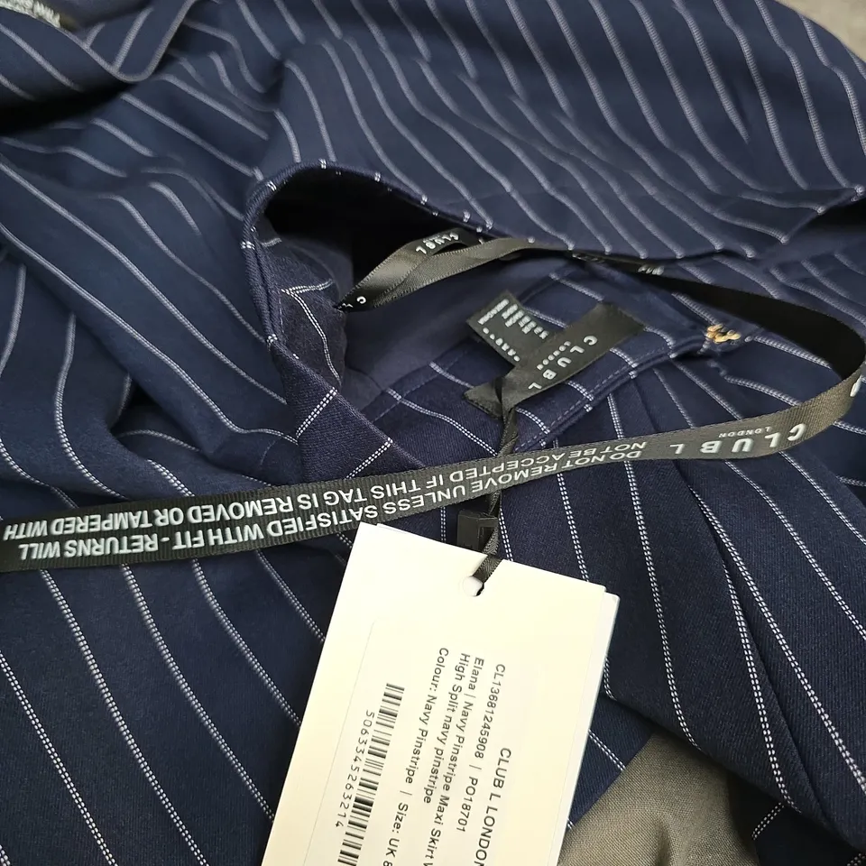 CLUB LONDON NAVY PINSTRIPE SLIP DRESS – UK 8, BACK ZIP