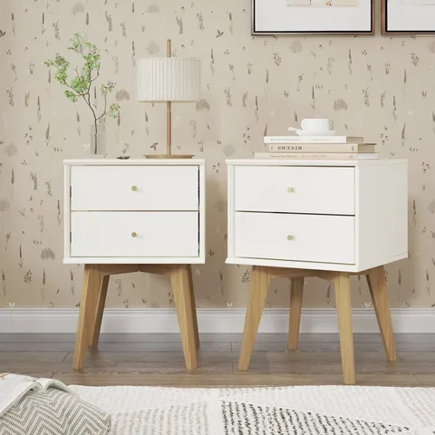 BOXED ABBY MANUFACTURED WOOD BEDSIDE TABLE SETS OF 2 - IVORY/EURO OAK (1 BOX)