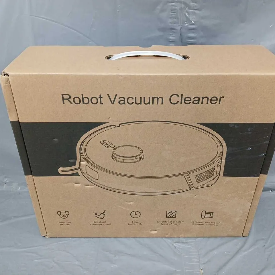 BOXED ROBOT VACUUM CLEANER IN WHITE