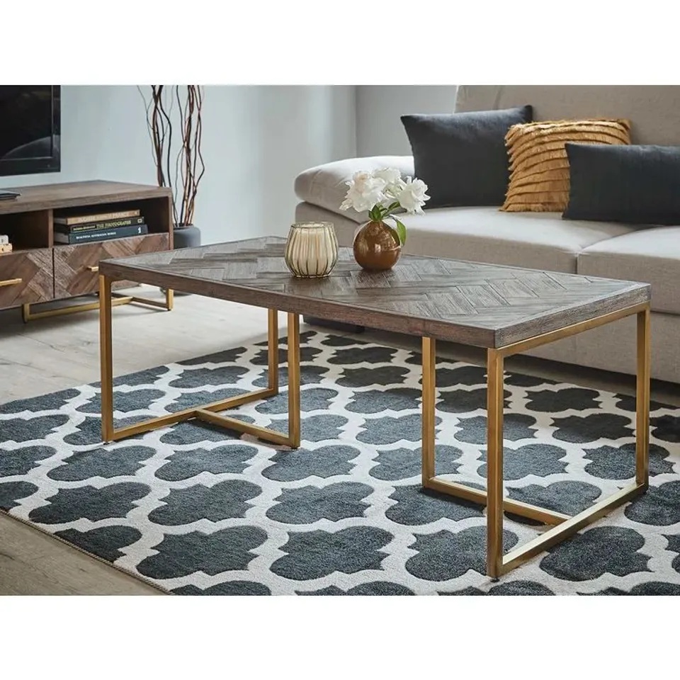 BOXED FINO COFFEE TABLE IN BROWN TOP GOLD BRUSH LEGS - 1OF1