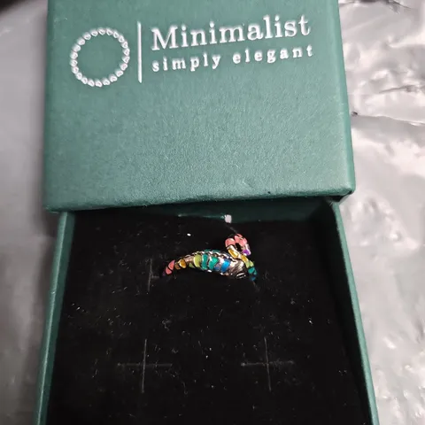 MINIMALIST SIMPLY ELEGANT RAINBOW ENAMEL RING – SILVER TONE