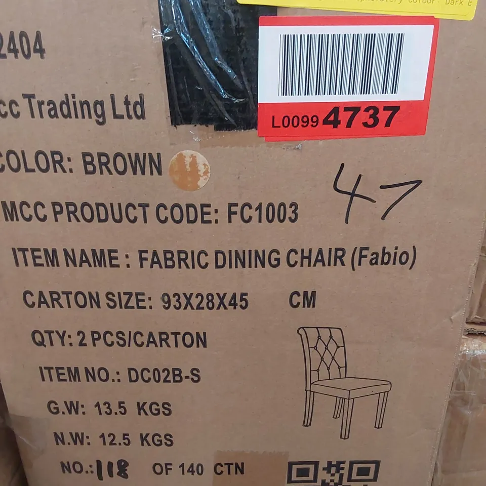 BOXED SET OF 2 FABRIC UPHOLSTERED DINING CHAIRS - DARK BROWN (1 BOX)