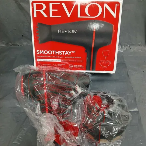 BOXED REVLON SMOOTHSTAY COCONUT OIL INFUSED HAIR DRYER + VOLUMIZING DIFFUSER IN BLACK