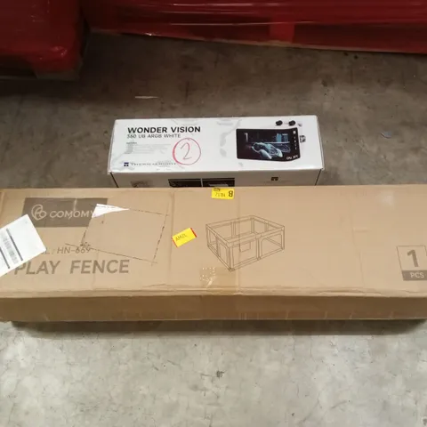 PALLET OF ASSORTED HOUSEHOLD GOODS AND PRODUCTS TO INCLUDE; WONDER VISION AIO CPU LIQUID COOLER, BABY PLAYPEN, CAT LITTER BOX, BOXED FURNITURE ETC