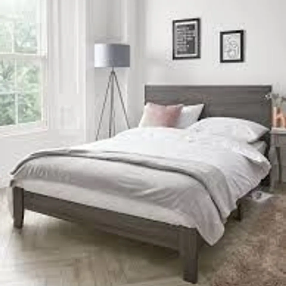 BOXED HANNA DOUBLE BED FRAME - GREY (2 BOXES)