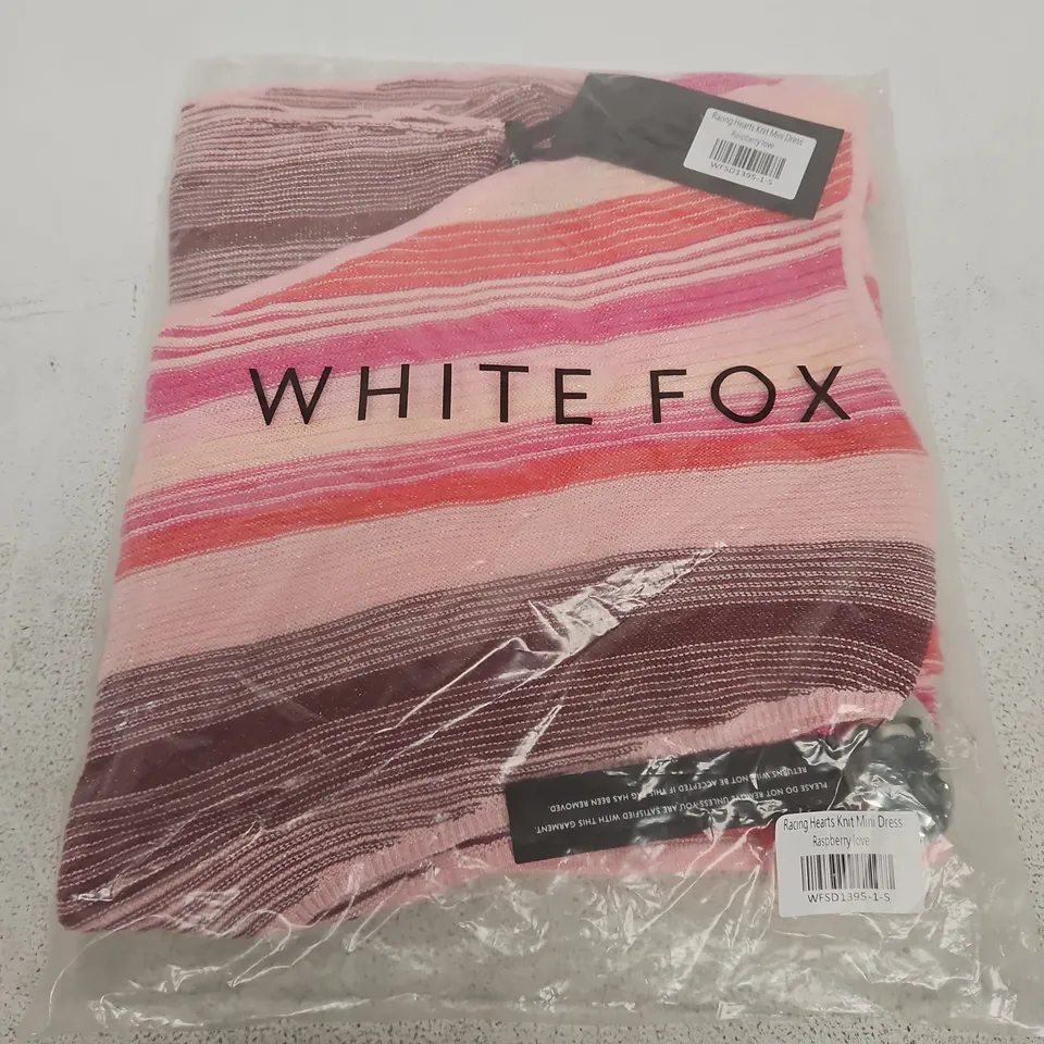 BAGGED WHITE FOX RACING HEARTS KNIT MINI DRESS IN RASPBERRY LOVE - SMALL