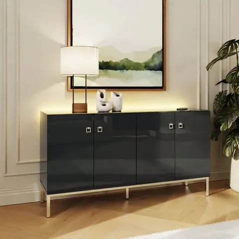 BOXED FRANK OLSEN LYRA 4 DOOR SIDEBOARD MIDNIGHT ONYX OFF-BLACK WITH LED WIRELESS CHARGING (3 BOXES)