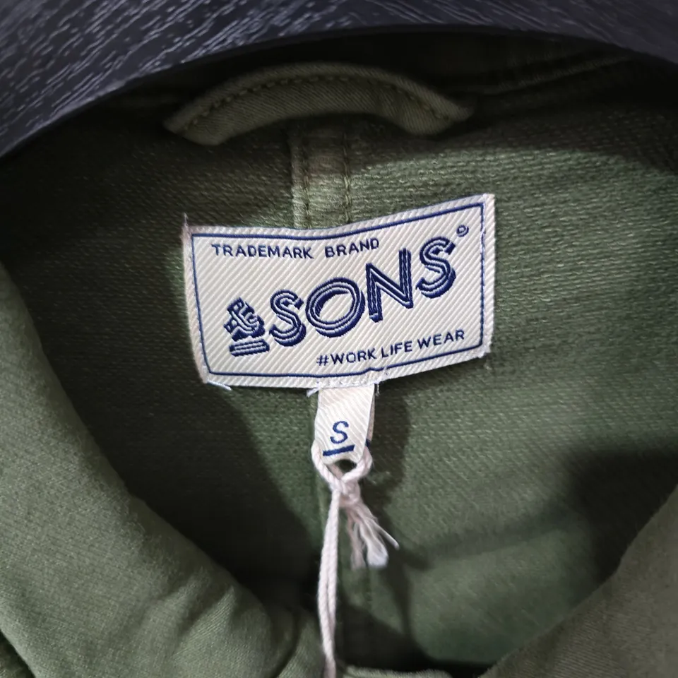 SONS OLIVE GREEN UTILITY JACKET — CARVER J.K.T COLLECTION, SIZE S