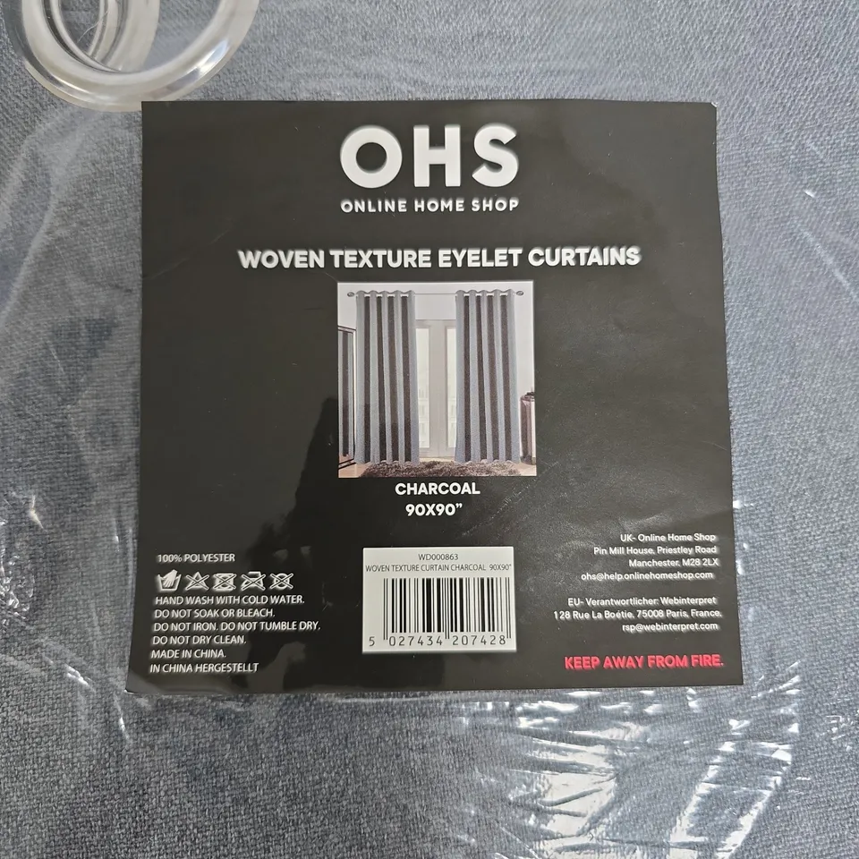 OHS WOVEN TEXTURE EYELET CURTAINS – CHARCOAL, 90X90 CM