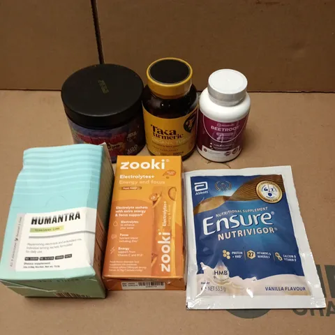 APPROXIMATELY 15 ASSORTED VITAMIN/HEALTH AID PRODUCTS TO INCLUDE ZOOKI, HUMANTRA, ENSURE ETC 