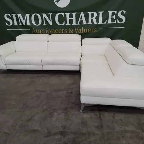 QUALITY ITALIAN DESIGNER FLAVIO POWER RECLINING CHAISE SOFA WITH ADJUSTABLE HEADRESTS WHITE LEATHER
