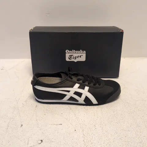 ONITSUKA TIGER SNEAKERS – BLACK WITH WHITE STRIPES (UK 6)