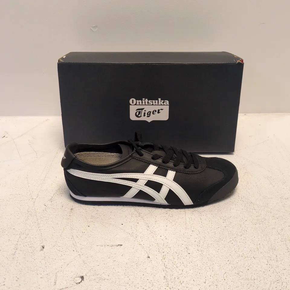 ONITSUKA TIGER SNEAKERS – BLACK WITH WHITE STRIPES (UK 6)
