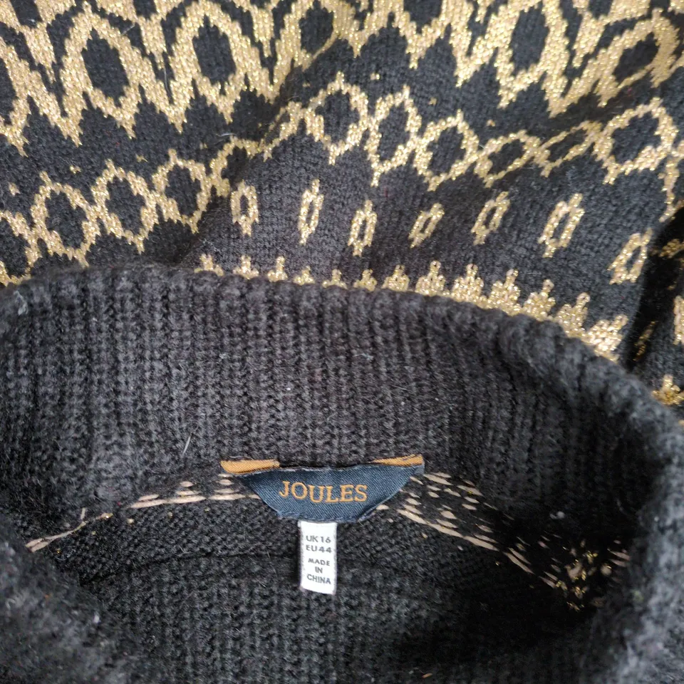 JOULES KNITTED NORDIC PATTERN JUMPER – BLACK & GOLD, UK 16