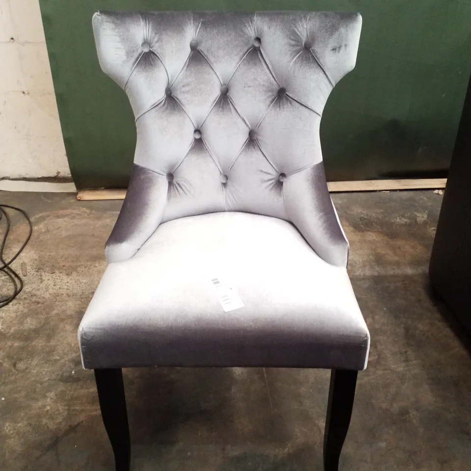 SILVER FABRIC BUTTON BACK DINING CHAIR