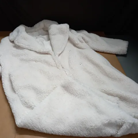 H&M TEDDY LONGLINE COAT IN WHITE - UK S