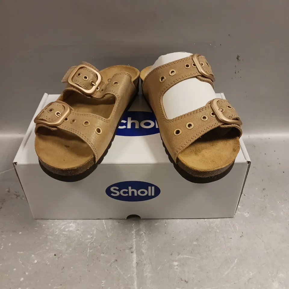 BOXED PAIR OF SCHOLL LEATHER SOFTSTEP OPEN TOE SHOES - 6