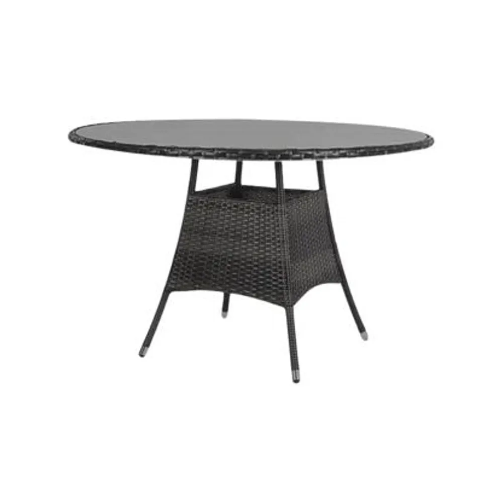 BOXED 135CM PATIO ROUND RATTAN DINING TABLE - GREY (2 BOXES)