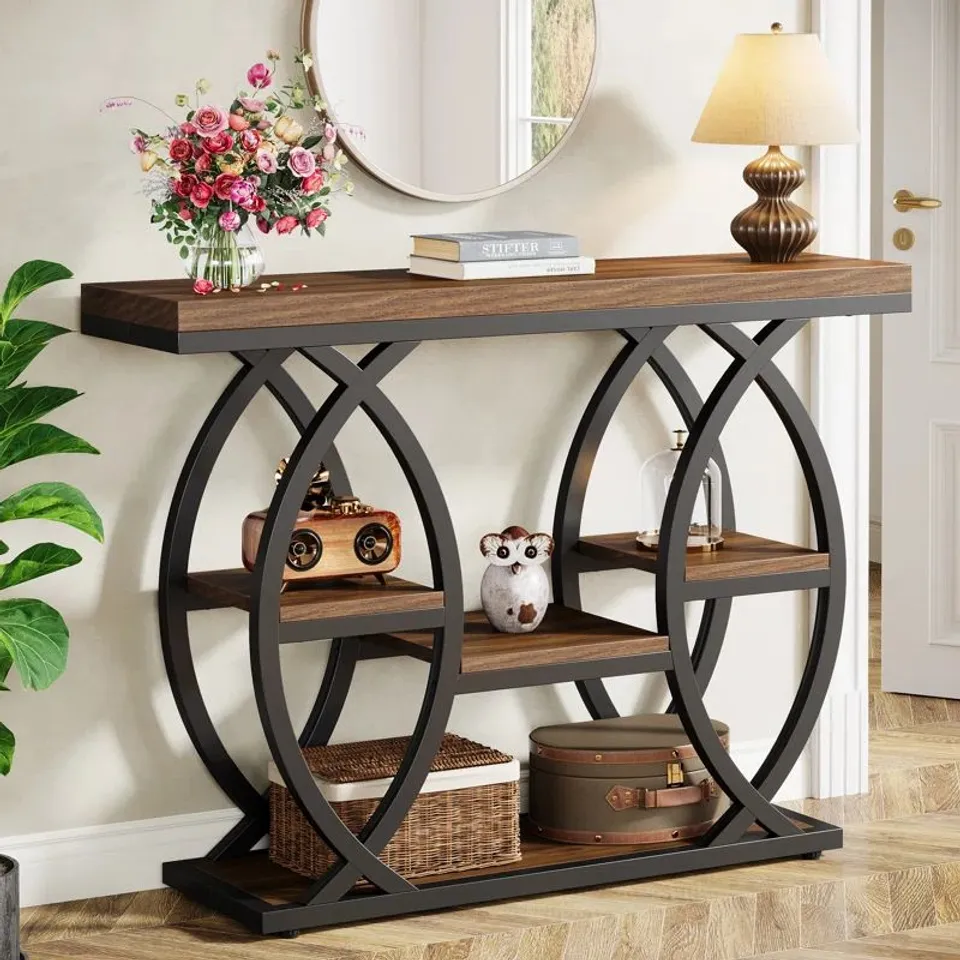 BOXED 100CM CONSOLE TABLE, INDUSTRIAL 4-TIER SOFA TABLE ENTRYWAY TABLE