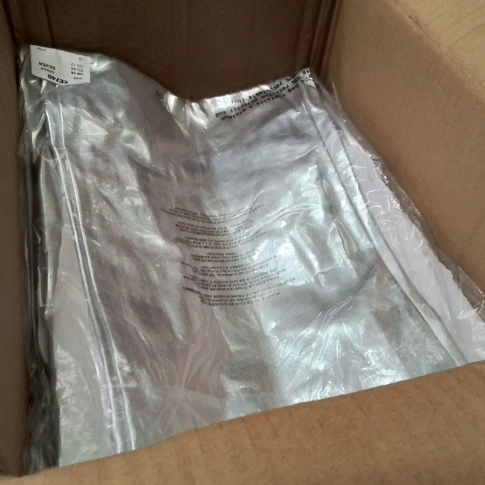 BOXED BRAND NEW APPROXIMATELY 10 JD WILLIAMS PU STRAIGHT TROUSERS SILVER SIZE 16
