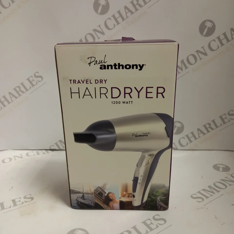 BOXED PAUL ANTHONY TRAVEL DRY HAIRDRYER 1200 WATT