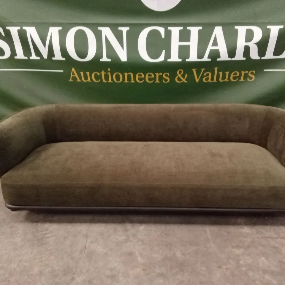 DANETTI FLORENCE OLIVE GREEN CHENILLE WITH DARK WOOD 3 SEATER SOFA RRP £1429