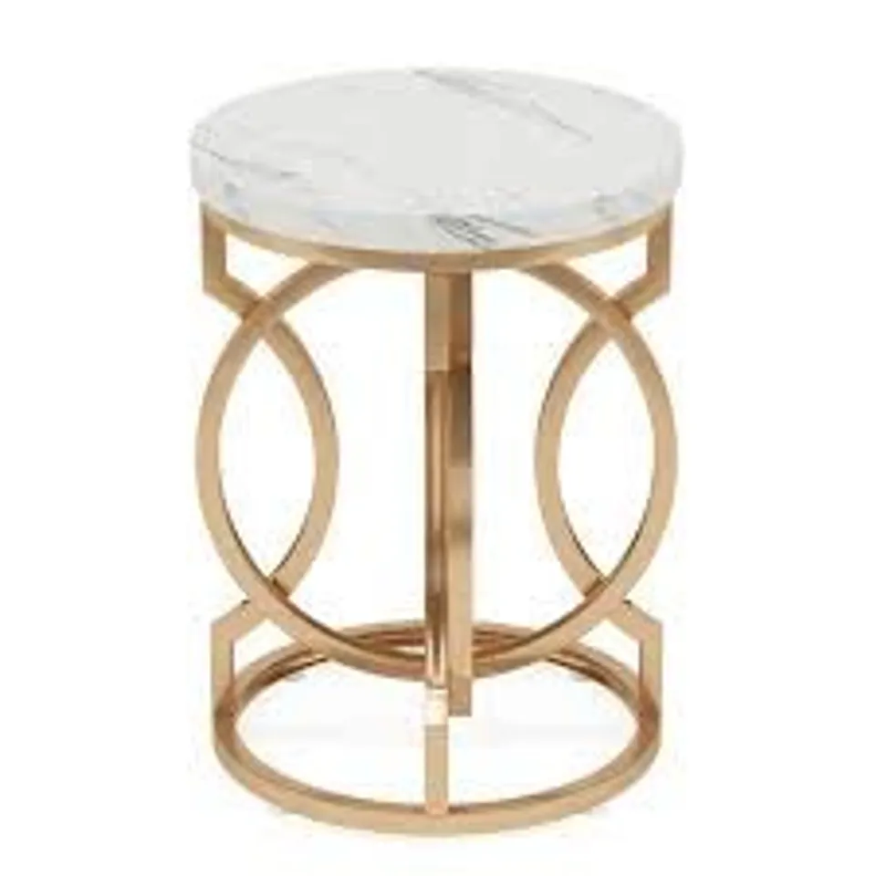 BOXED TRIBESIGNS MODERN BEDSIDE TABLE WITH FAUX MARBLE TOP - GOLD (1 BOX)