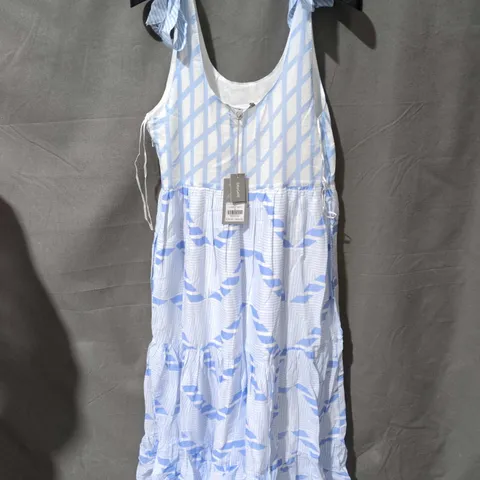 Oliver Bonas Blue Halcyon Print Strappy Midi Dress - UK 8