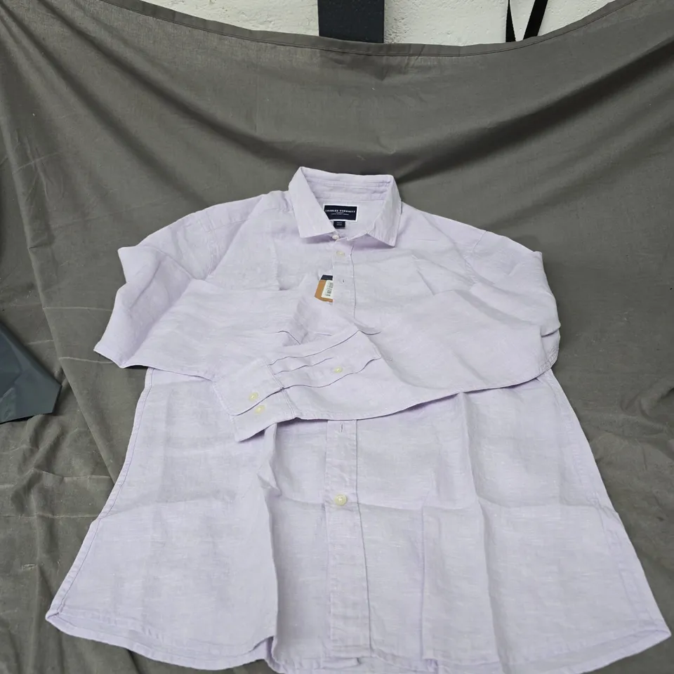 CHARLES TYRWHITT PURE LINEN SLIM FIT SHIRT IN LILAC SIZE M