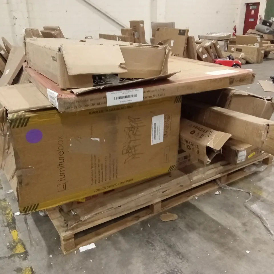 PALLET OF ASSORTED INCOMPLETE FURNITURE PARTS AND PIECES