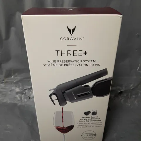 BOXED AND SEALED CORAVIN THREE+ WINE PRESERVATION SYSTEM