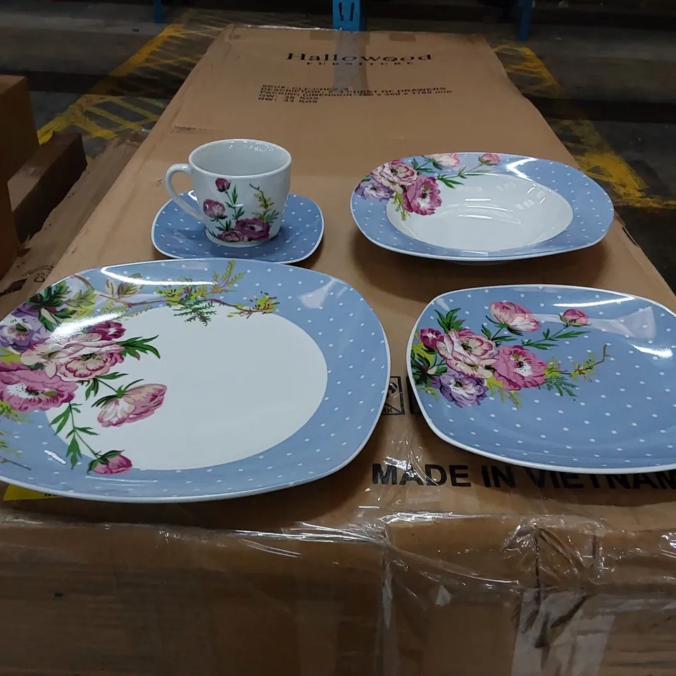 BOXED BLUE ELEPHANT PORCELAIN CHINA DINNERWARE SET (1 BOX)