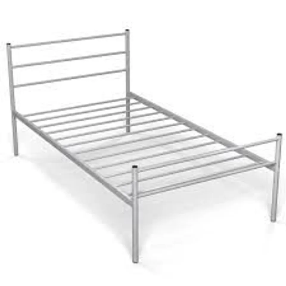 BOXED COSTWAY SINGLE SILVER METAL BED FRAME (1 BOX)