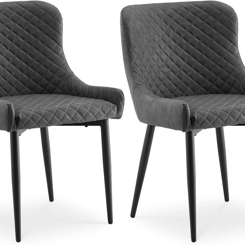 BOXED CLIPOP DINING CHAIRS SET OF 2 FAUX LEATHER UPHOLSTERED KITCHEN CHAIRS WITH BACKREST AND ARMREST DARK GREY (1 BOX)