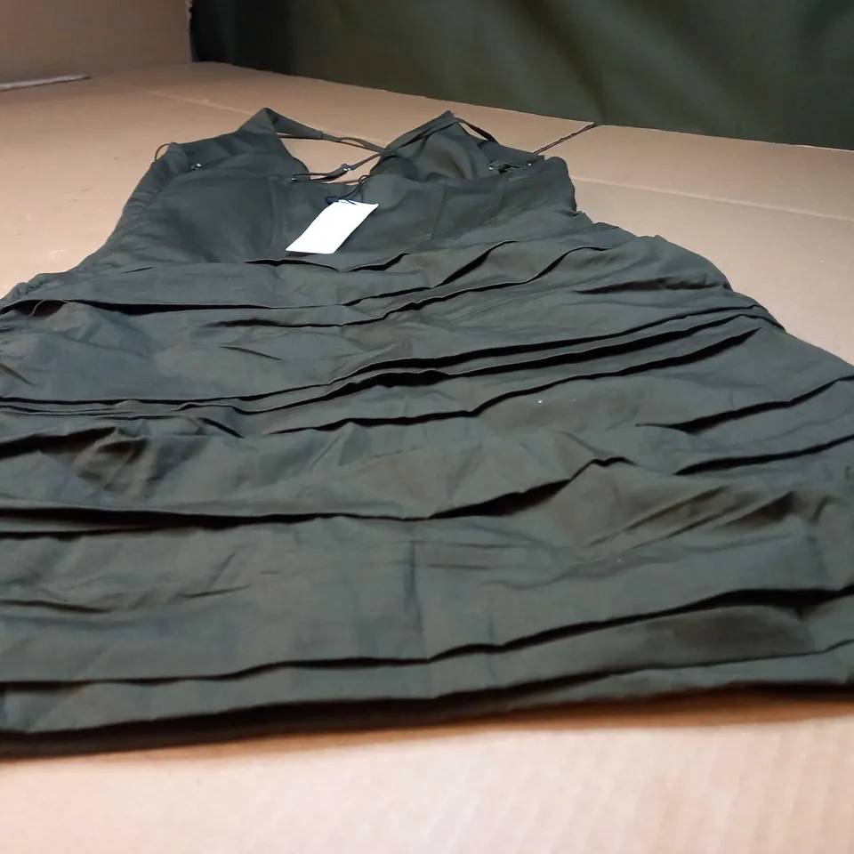 ZARA ARMY GREEN RUCHED FORM FITTING DRESS - SMALL