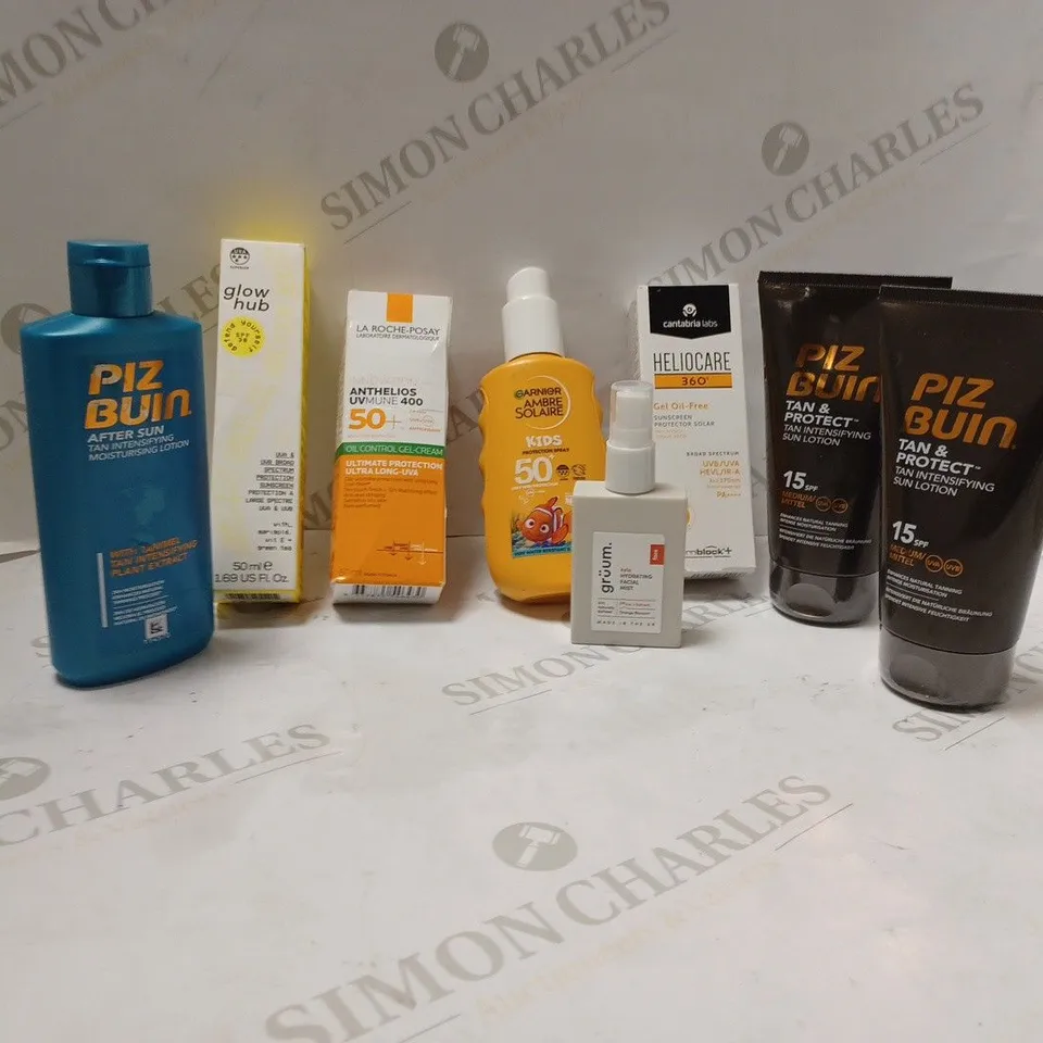 EIGHT BOXED SUN CARE PRODUCTS INCLUDING PIZ BUIN, AMBRE SOLAIRE AND HELIOCARE
