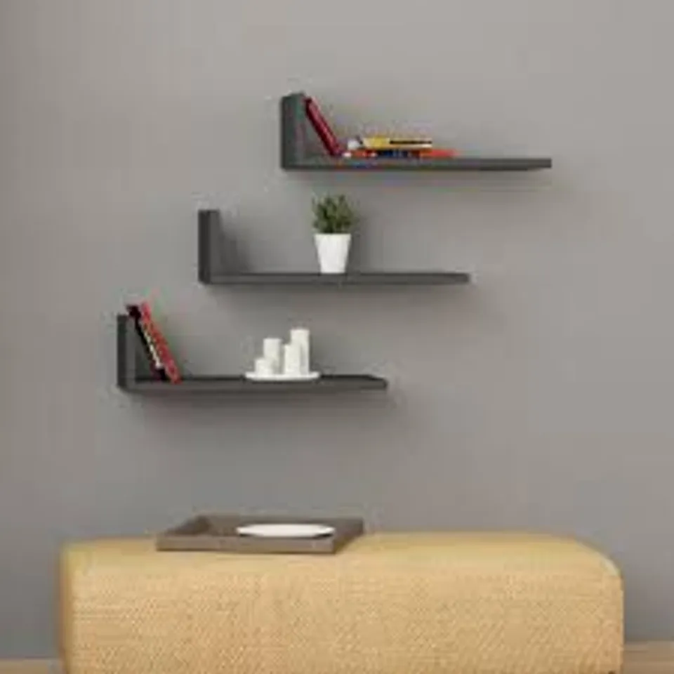 BOXED  SHAPE MODERN FLOATING SHELF MOCHA GREY 14CM IN GREY