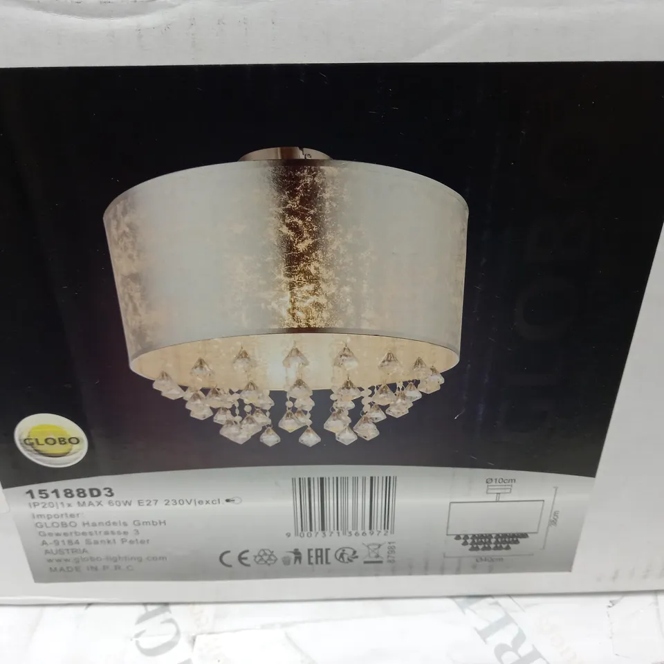 BOXED GLOBO AMY 1 CEILING FLUSH MOUNT LIGHT IN SILVER
