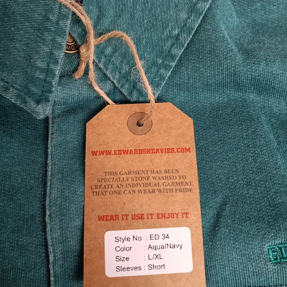EDWARDS HEAVIES POLO SHIRT – AQUA/NAVY – SIZE L/XL – STYLE ED34