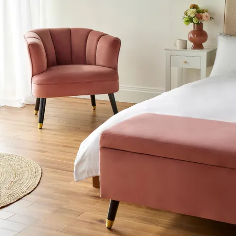 MY HOME STORIES VELVET ARMCHAIR WITH GOLD TIPPED LEGS - NO LEGS - COLLECTION ONLY 