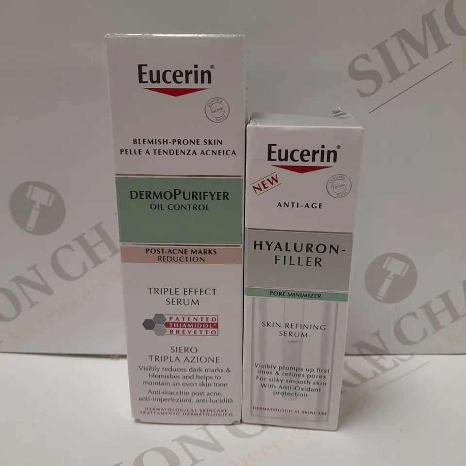 LOT OF 2 EUCERIN PRODUCTS TO INCLUDE POST-ACNE MARKS REDUCTION TRIPLE EFFECT SERUM 40ML & HYALURON-FILLER SKIN REFINING SERUM 30ML 