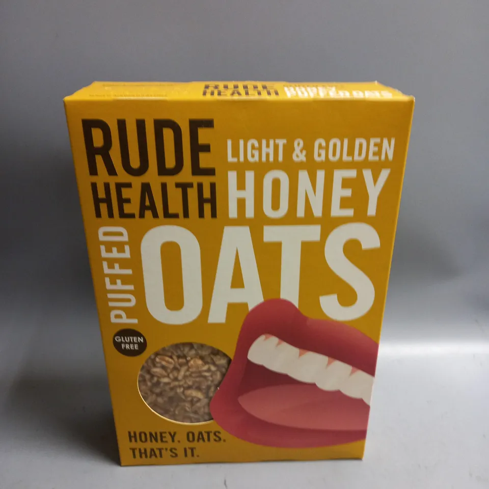 LOT OF 4 RUDE HEALTH GLUTEN FREE HONEY PUFFED OATS 240G PER BOX