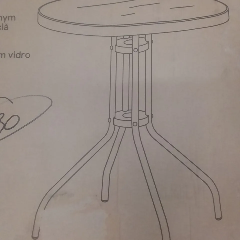 BOXED GOODHOME BARI STEEL TABLE WITH GLASS TOP 