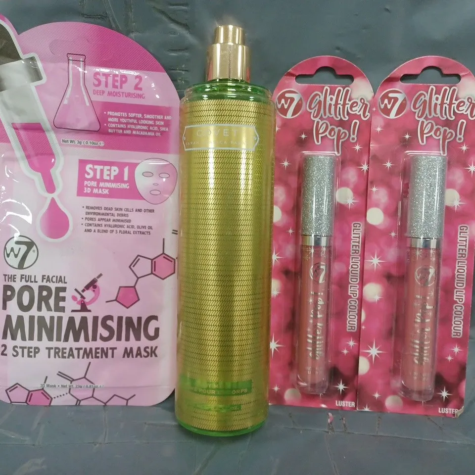 BOX OF APPROXIMATELY 15 ASSORTED HOUSEHOLD ITEMS TO INCLUDE GLITTER POP, BODY MIST, 2-STEP TREATMENT MASK, ETC - COLLECTION ONLY