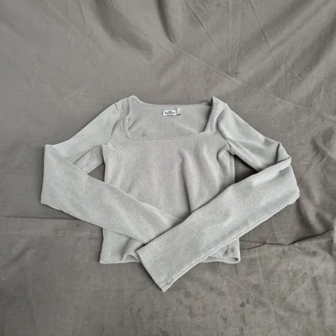 HOLLISTER CALIFORNIA GREY RIBBED LONG-SLEEVE SQUARE NECK TOP - SIZE S